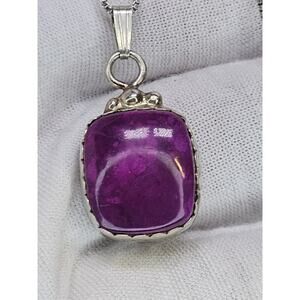 925 Sterling Silver Purple Stone Pendant W/ 18" Box Chain (Tarnished)